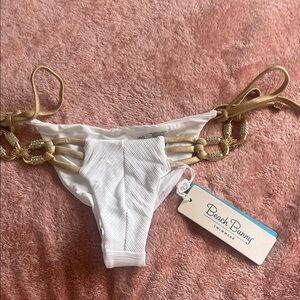 Beach Bunny White and Gold Bikini Bottom with Side Ties
